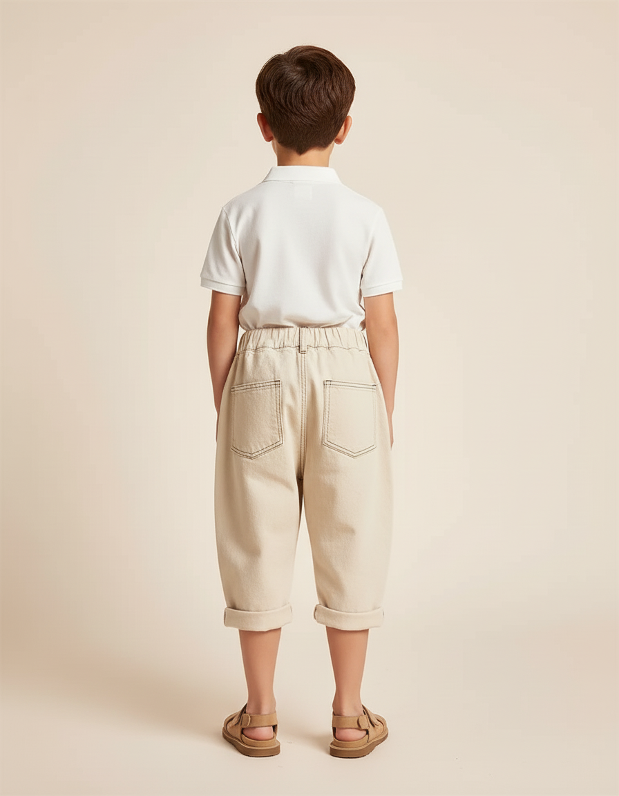 Pantalon Baggy Beige Coton Ample Décontracté Garçon - vue 2