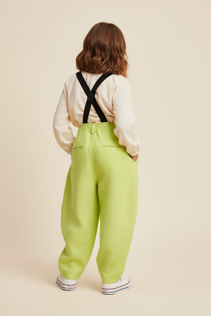 Pantalon Baggy Vert Citron Bretelles Ample Enfant - Lin - vue 2