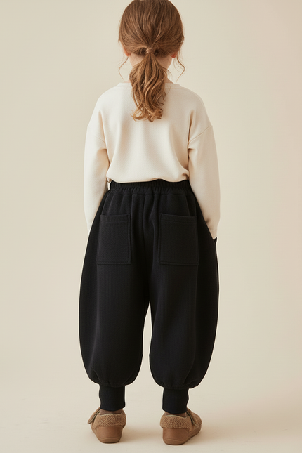 Pantalon Baggy Noir Ample Côtelé Épais Fille - Cordé - vue 2