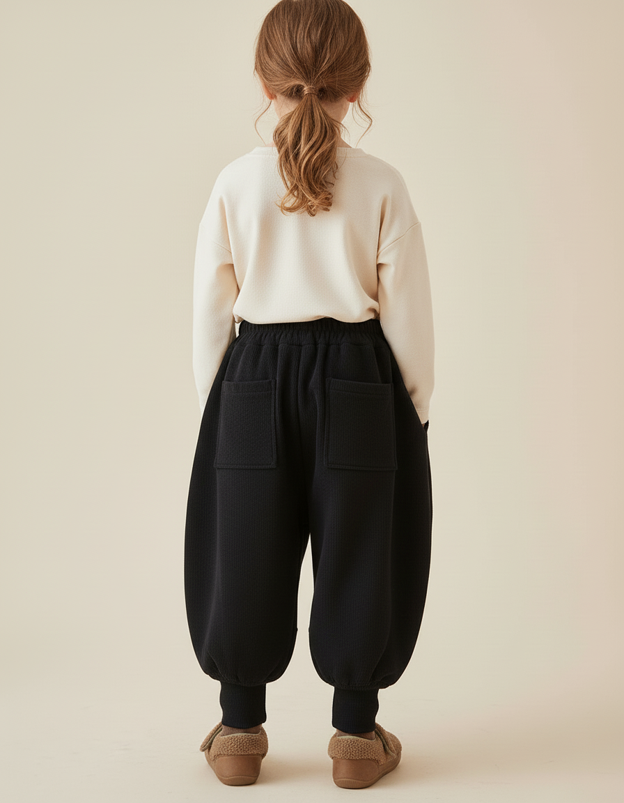 Pantalon Baggy Noir Ample Côtelé Épais Fille - Cordé - vue 2