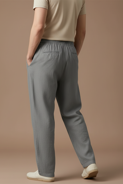 Pantalon Baggy Gris Lin Cordon Ample Homme - vue 2