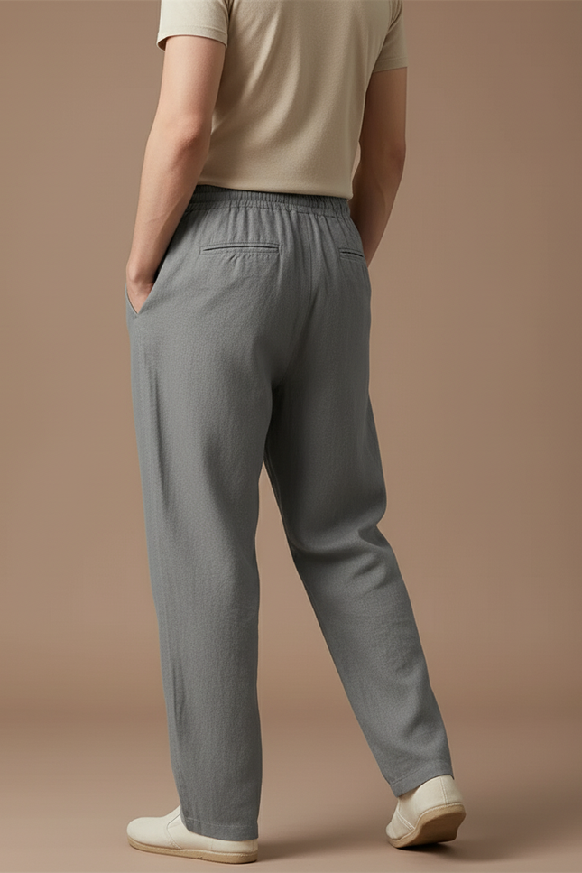 Pantalon Baggy Gris Lin Cordon Ample Homme - vue 2