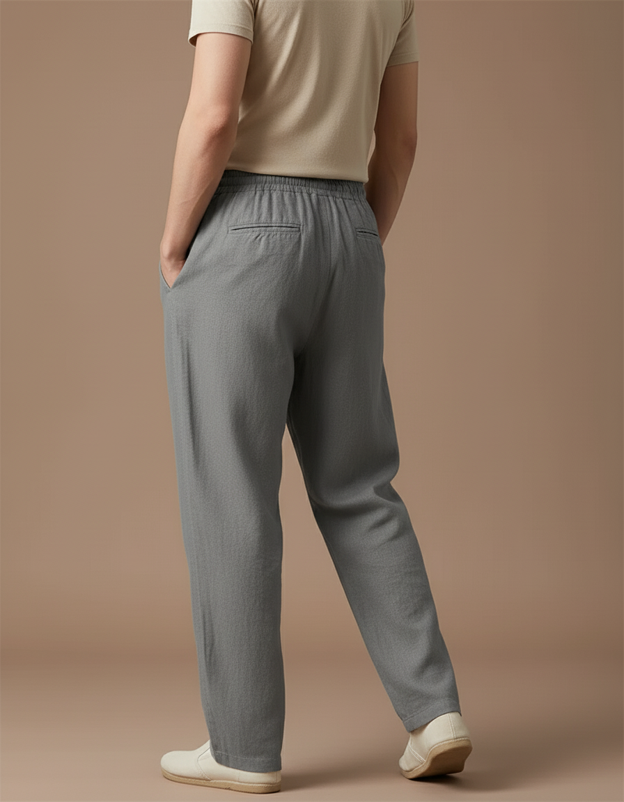 Pantalon Baggy Gris Lin Cordon Ample Homme - vue 2