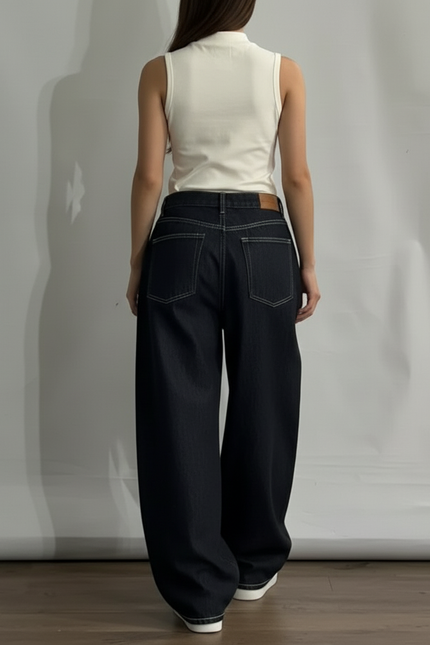Pantalon Baggy Noir Ample Imprimé Streetwear Y2K - Jean - vue 2