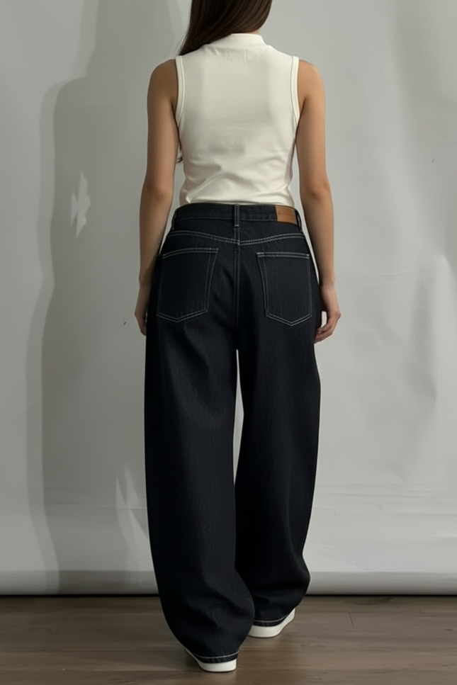 Pantalon Baggy Noir Ample Imprimé Streetwear Y2K - Jean - vue 2