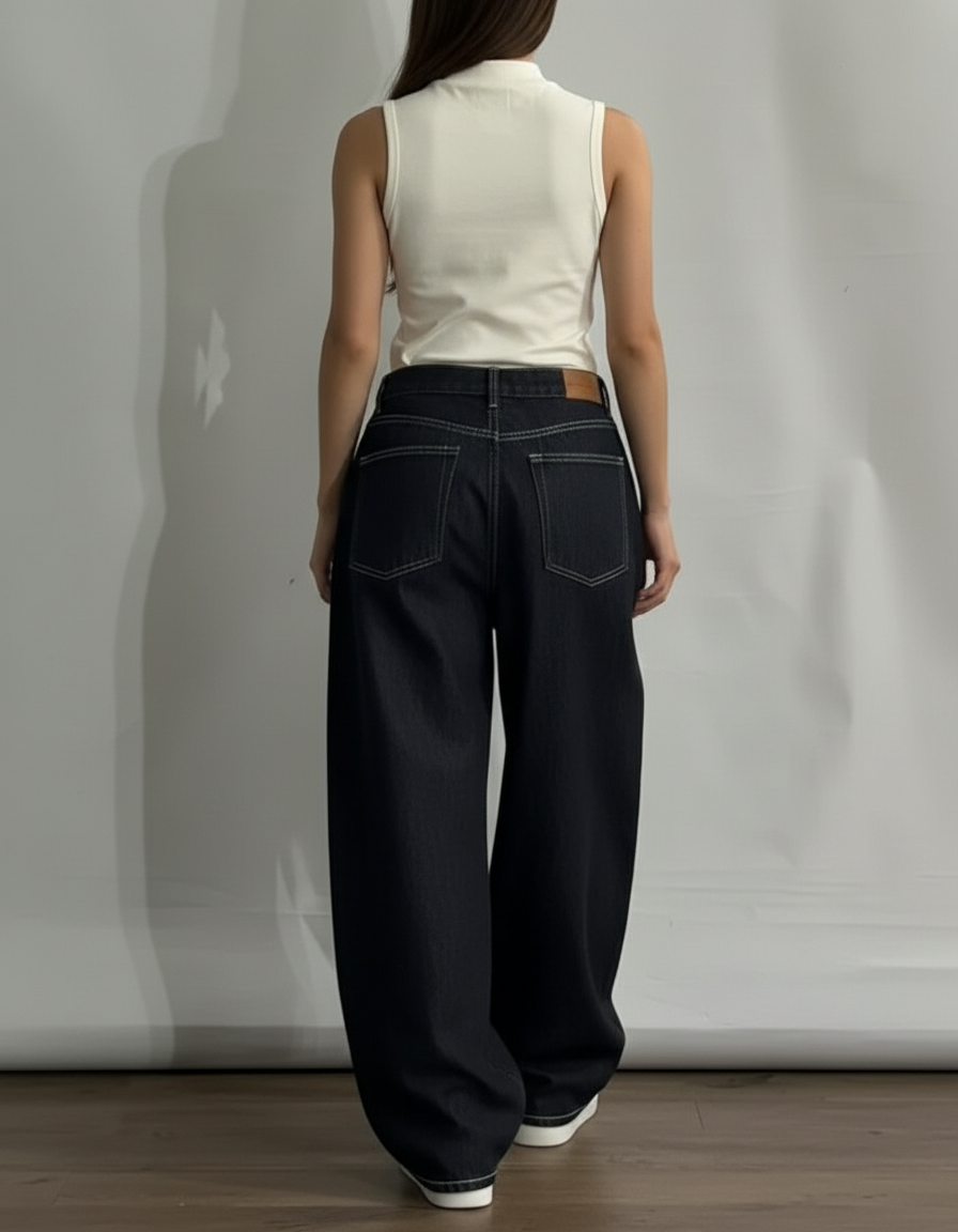 Pantalon Baggy Noir Ample Imprimé Streetwear Y2K - Jean - vue 2