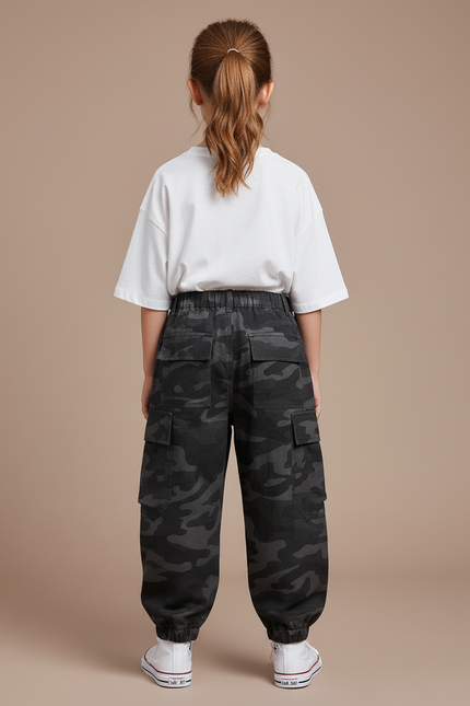 Pantalon Baggy Camouflage Gris Coton Ample Enfant - vue 2