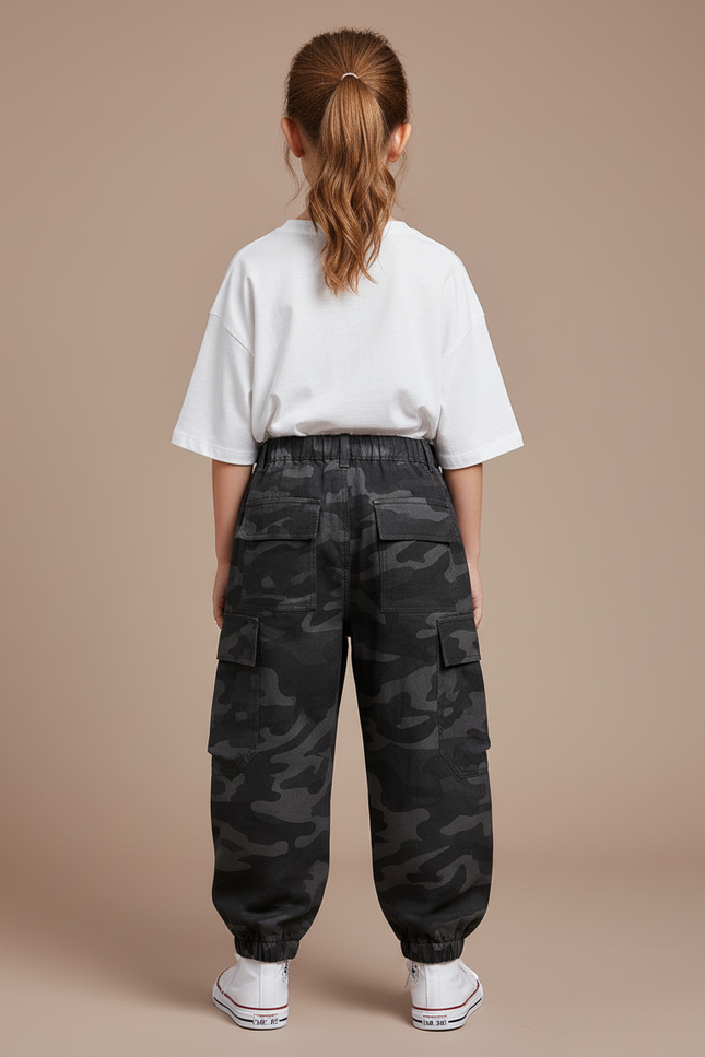Pantalon Baggy Camouflage Gris Coton Ample Enfant - vue 2