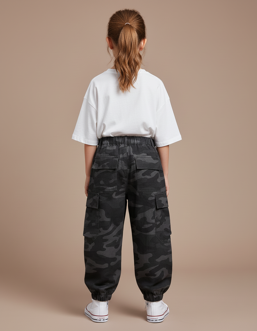 Pantalon Baggy Camouflage Gris Coton Ample Enfant - vue 2