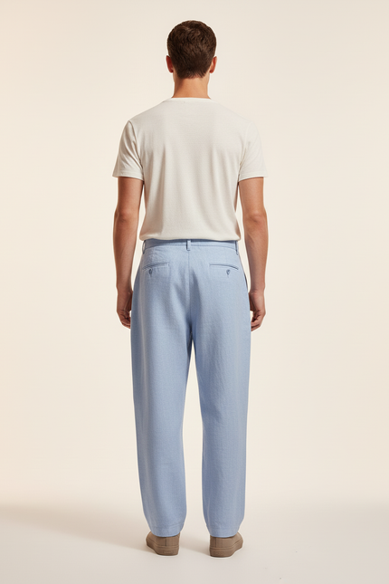 Pantalon Baggy Bleu Clair Lin Décontracté Homme - vue 2