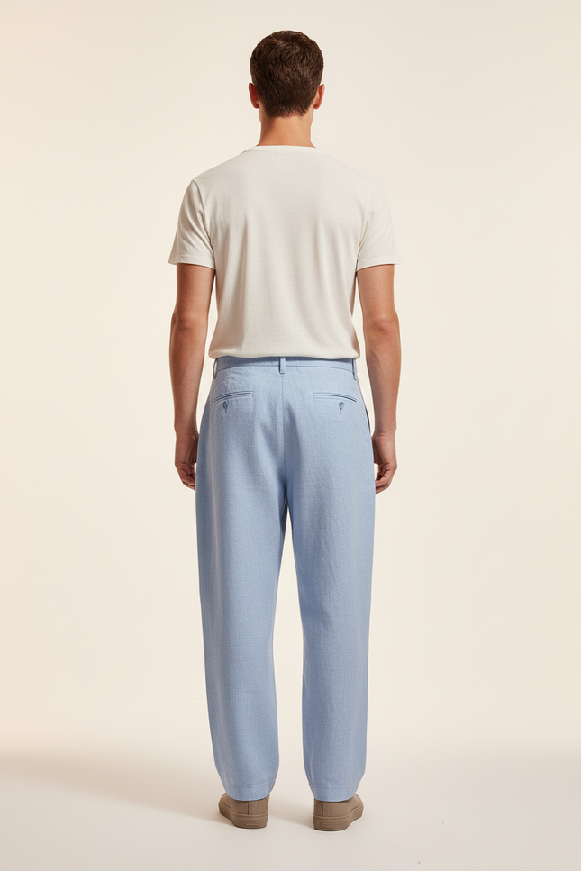 Pantalon Baggy Bleu Clair Lin Décontracté Homme - vue 2