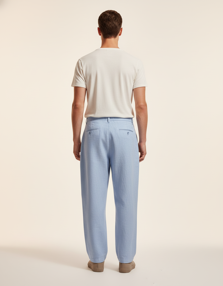 Pantalon Baggy Bleu Clair Lin Décontracté Homme - vue 2