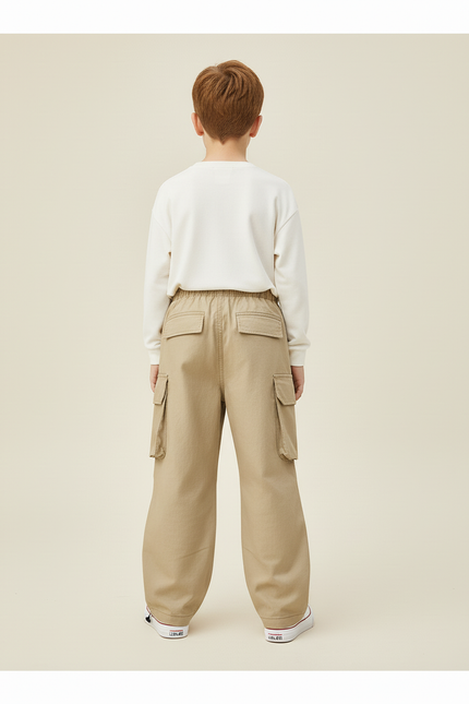 Pantalon Baggy Cargo Beige Ample Coton Garçon - Toile - vue 2