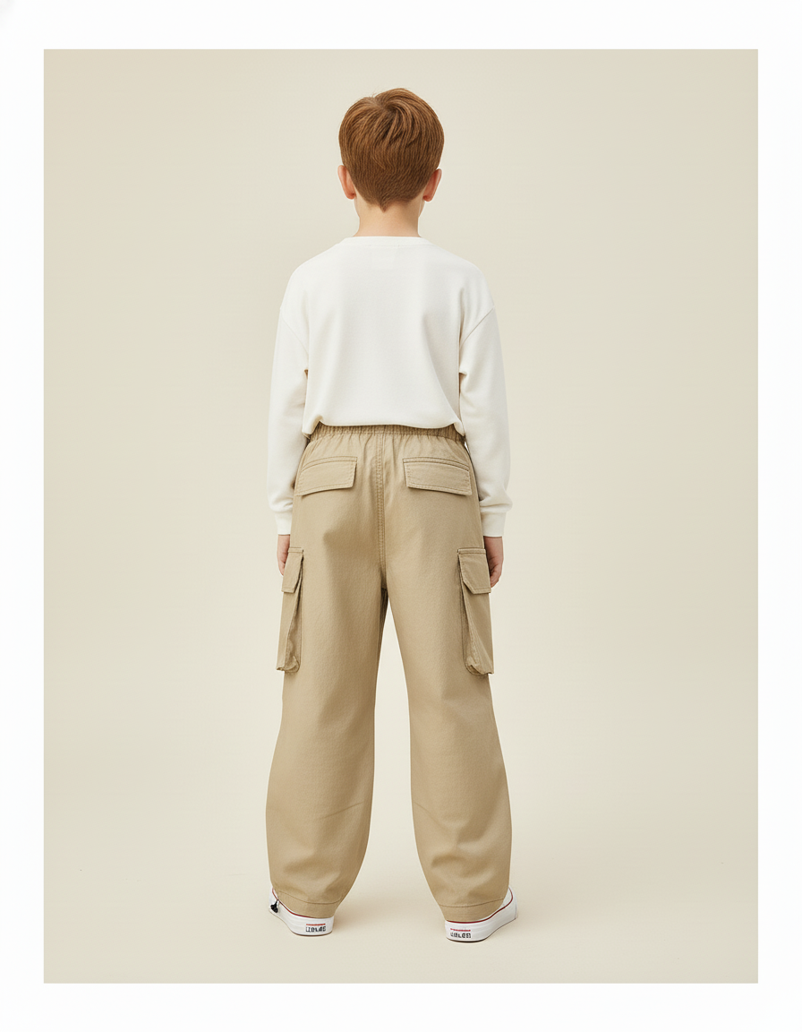 Pantalon Baggy Cargo Beige Ample Coton Garçon - Toile - vue 2