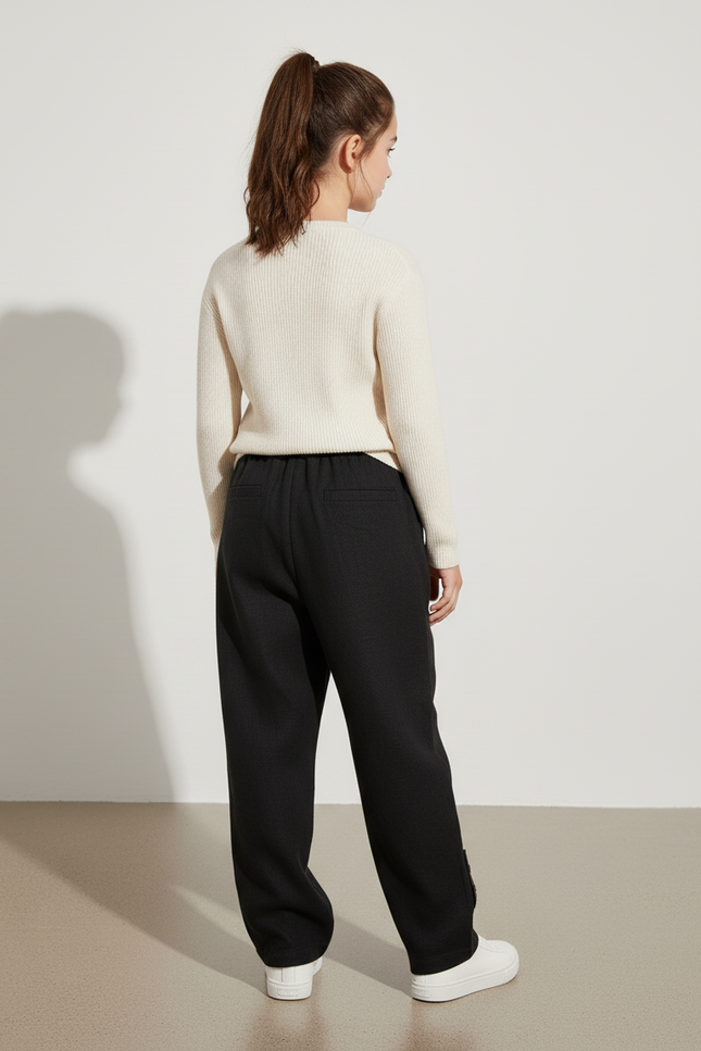 Pantalon Baggy Noir Ample Fluide Décontracté Enfant - Laine - vue 2