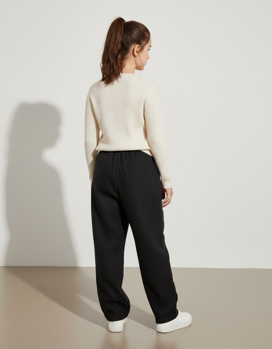 Pantalon Baggy Noir Ample Fluide Décontracté Enfant - Laine - vue 2