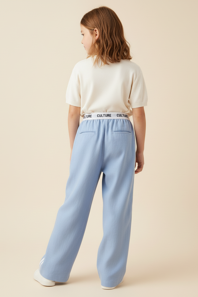 Pantalon Baggy Bleu Clair Ample Rayures Blanches - Lin - vue 2