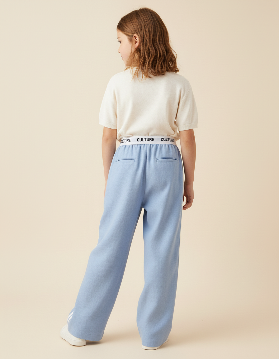 Pantalon Baggy Bleu Clair Ample Rayures Blanches - Lin - vue 2