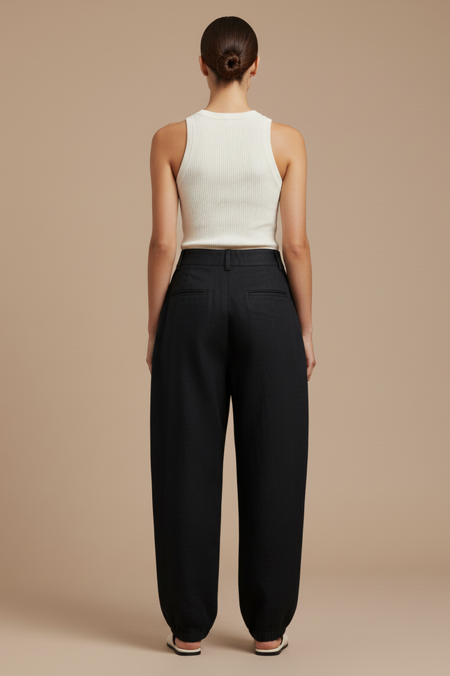 Pantalon Baggy Femme Noir Parachute - Lin - vue 2