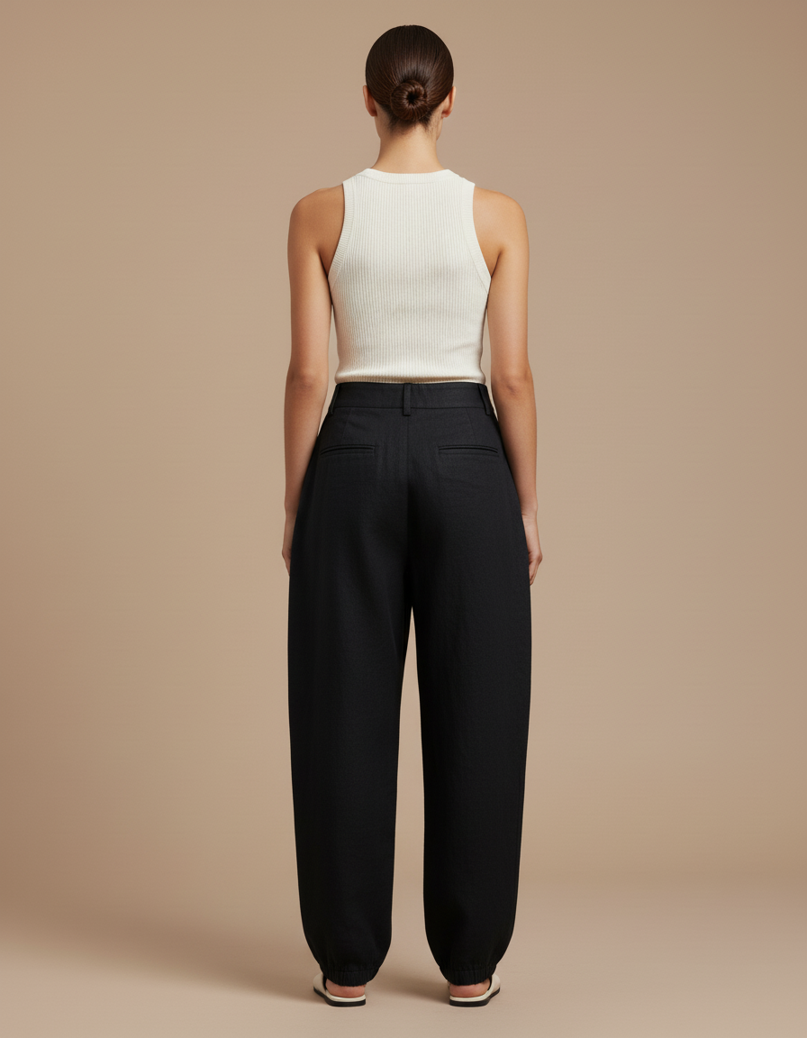 Pantalon Baggy Femme Noir Parachute - Lin - vue 2