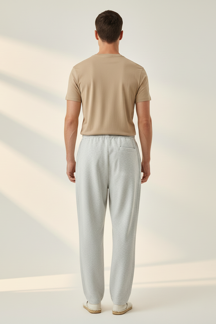 Pantalon Baggy Gris Clair Cordon Décontracté Molletonné - vue 2
