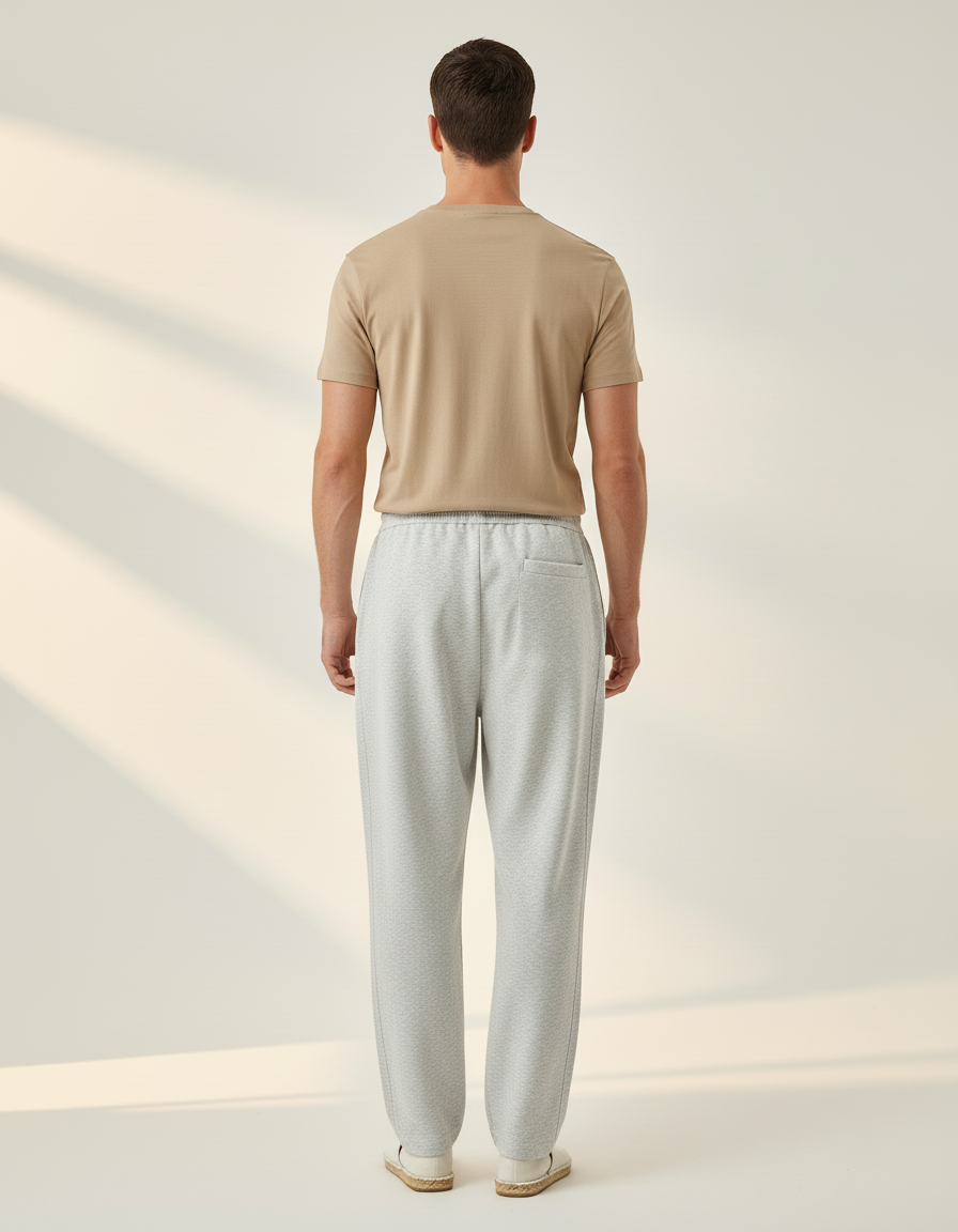 Pantalon Baggy Gris Clair Cordon Décontracté Molletonné - vue 2