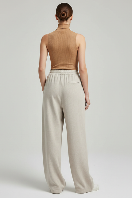 Pantalon Baggy Beige Ample Fluide Décontracté Cordon - Laine - vue 2