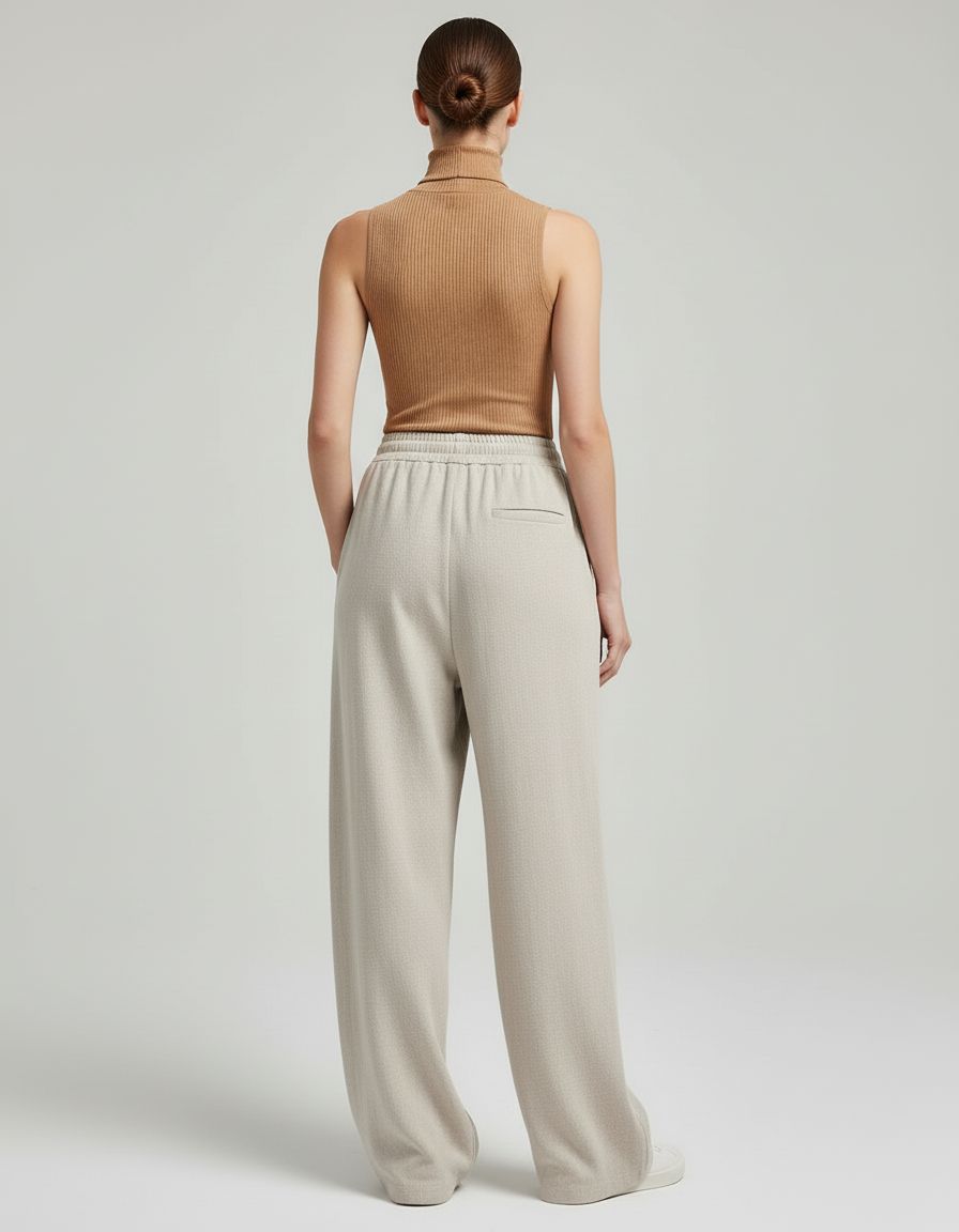 Pantalon Baggy Beige Ample Fluide Décontracté Cordon - Laine - vue 2