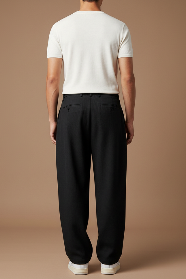 Pantalon Baggy Noir Ample Fluide Décontracté Plissé Homme - Gabardine - vue 2