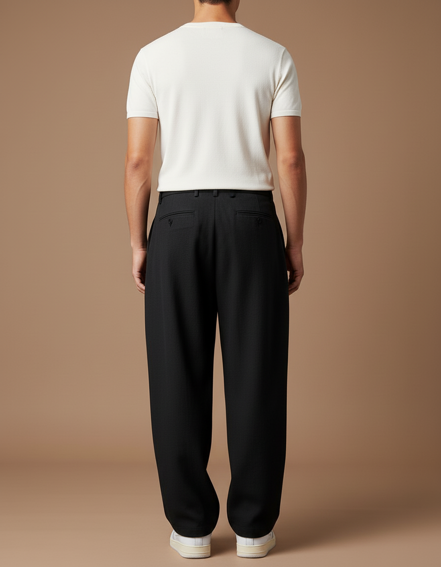 Pantalon Baggy Noir Ample Fluide Décontracté Plissé Homme - Gabardine - vue 2