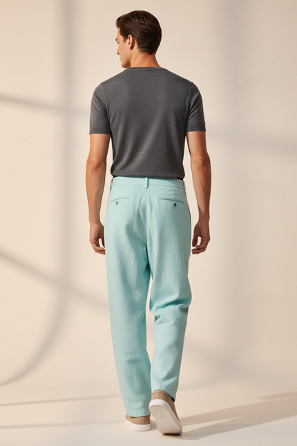 Pantalon Baggy Bleu Ciel Lin Plissé Homme - vue 2