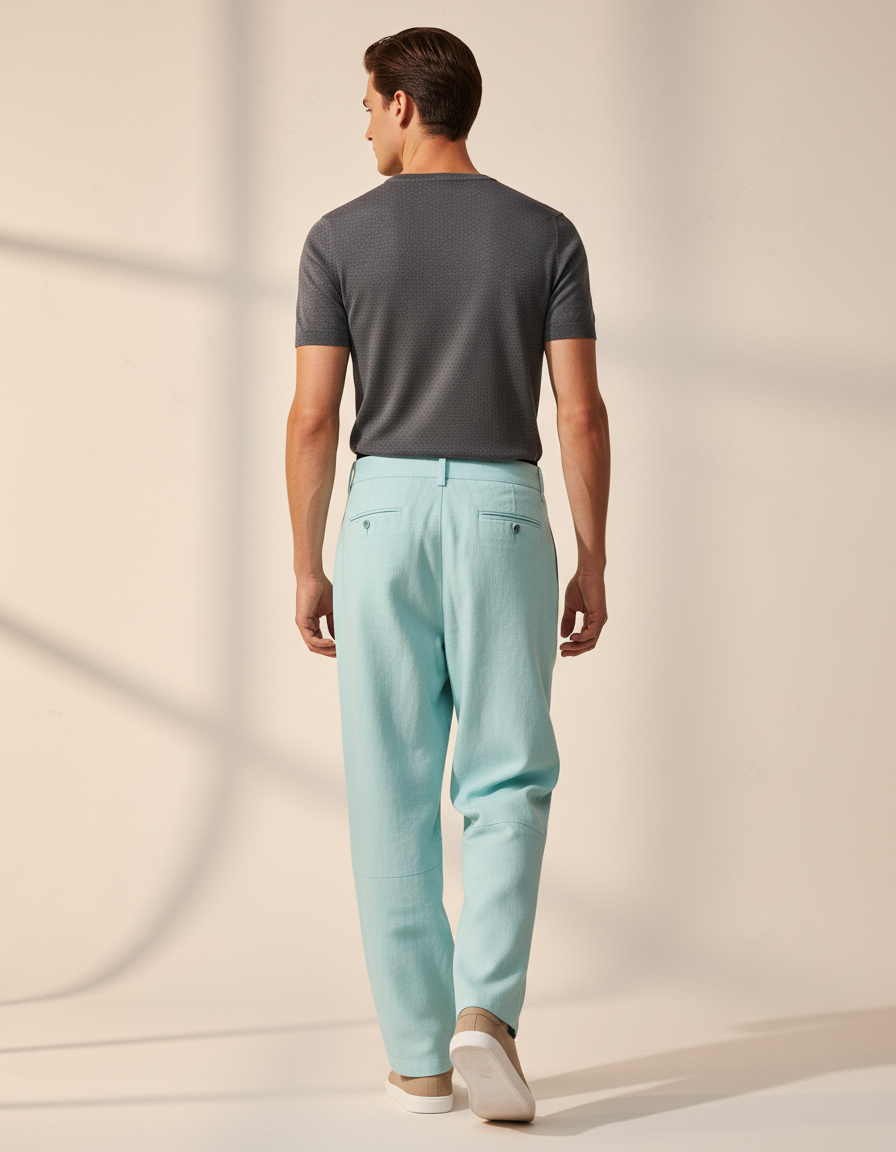Pantalon Baggy Bleu Ciel Lin Plissé Homme - vue 2