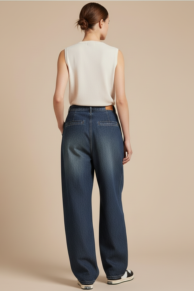 Pantalon Baggy Denim Bleu Ample Plissé Femme - Jean - vue 2