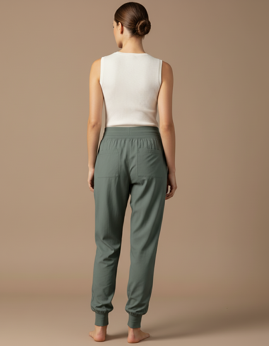 Pantalon Baggy Vert Kaki Fluide Sport Femme - Polyester - vue 2