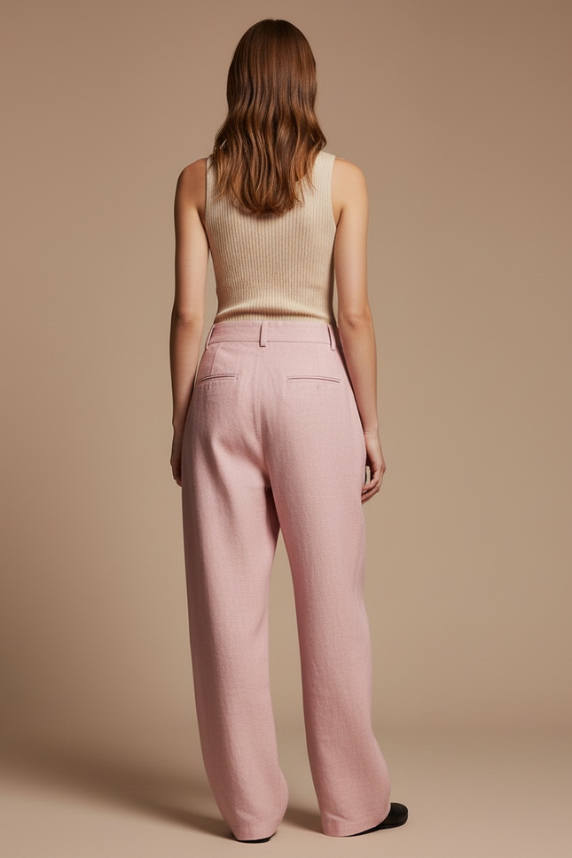 Pantalon Baggy Rose Pâle Lin Plissé Ample Femme - vue 2