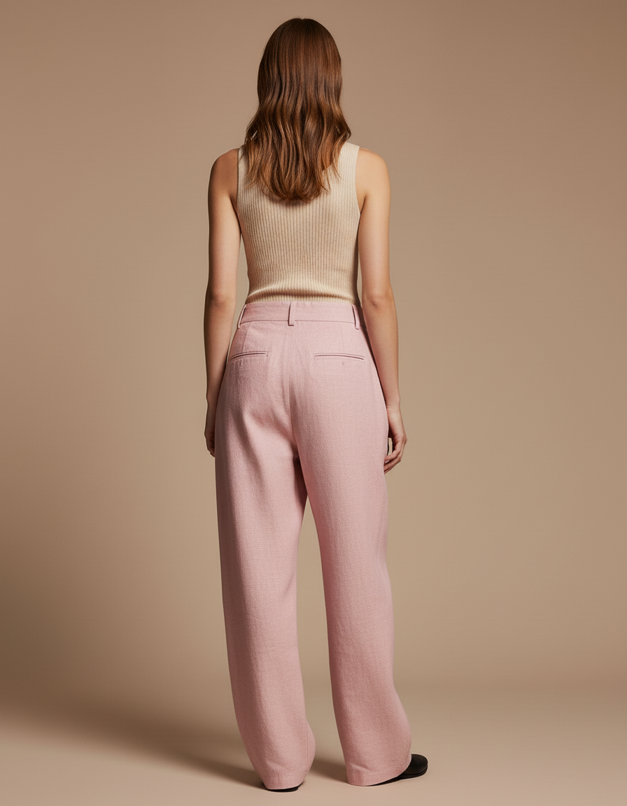 Pantalon Baggy Rose Pâle Lin Plissé Ample Femme - vue 2