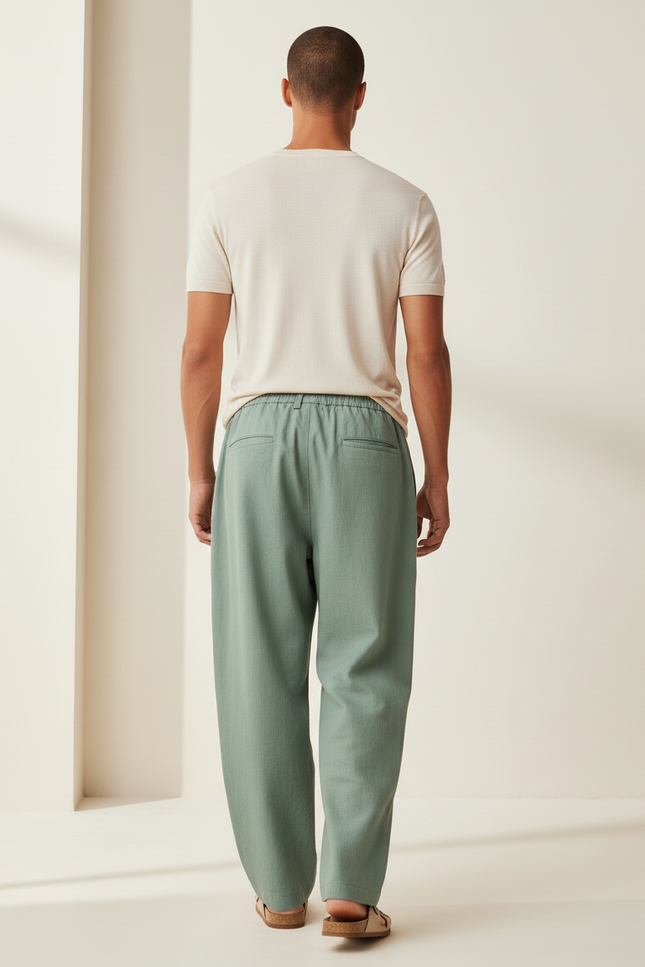 Pantalon Baggy Vert Menthe Ample Zippé Homme - Lin - vue 2