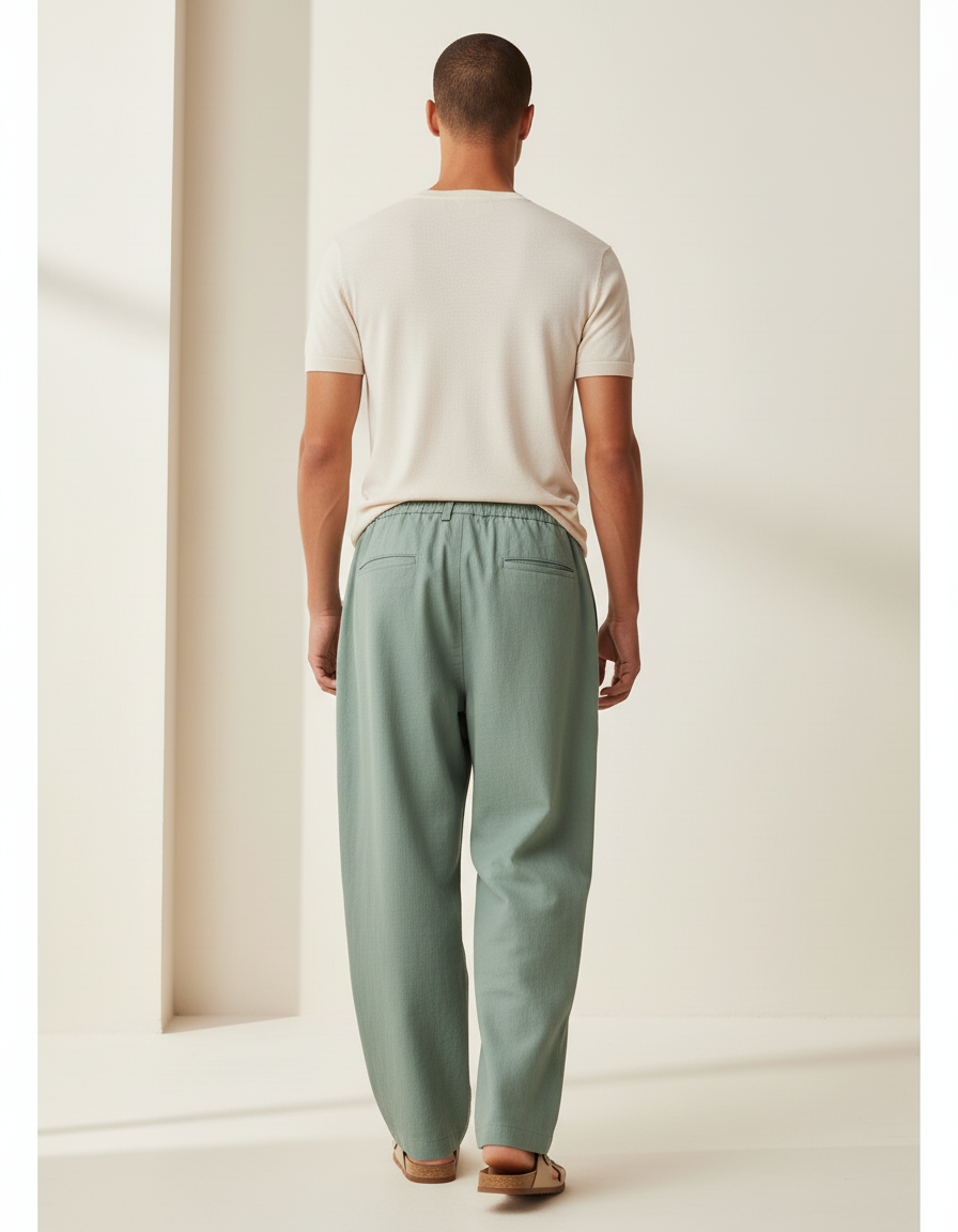 Pantalon Baggy Vert Menthe Ample Zippé Homme - Lin - vue 2
