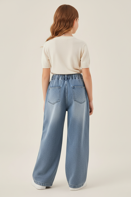 Pantalon Baggy Bleu Jean Ample Imprimé Fille - vue 2