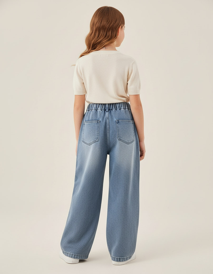 Pantalon Baggy Bleu Jean Ample Imprimé Fille - vue 2