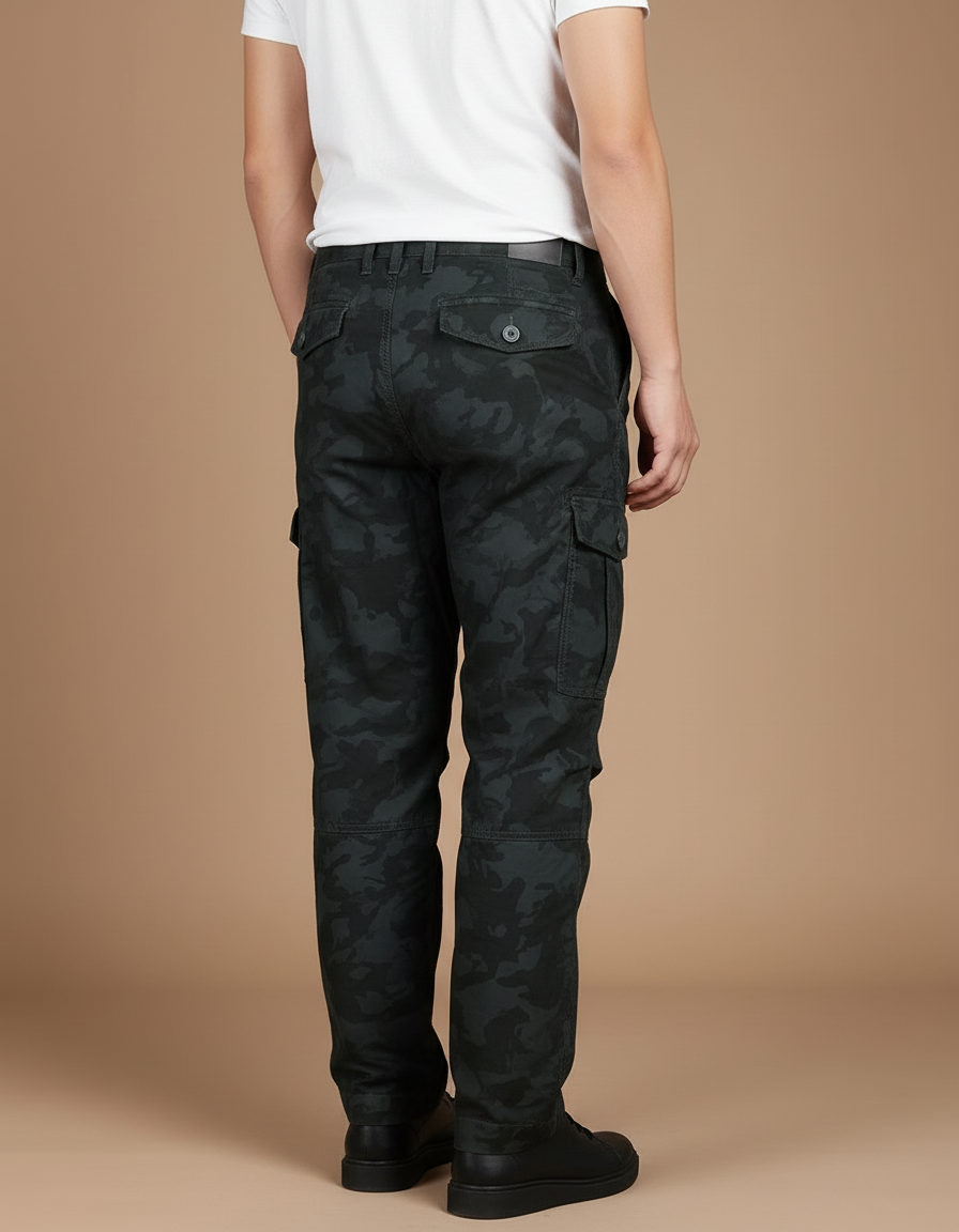 Pantalon Baggy Camouflage Cargo Coton Homme Décontracté - Vert - vue 2
