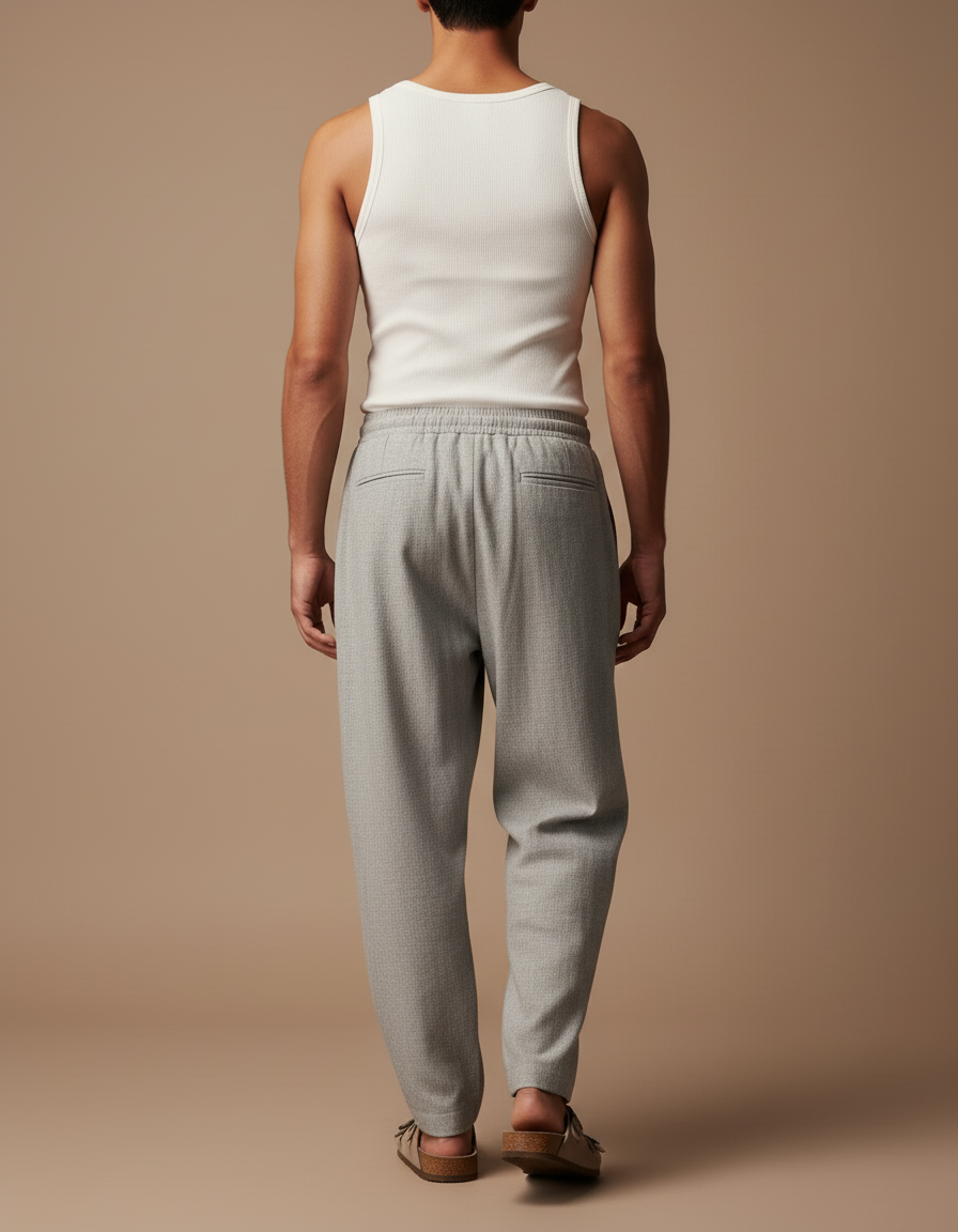 Pantalon Baggy Gris Sport Décontracté Cordon Fluide Homme - Laine - vue 2