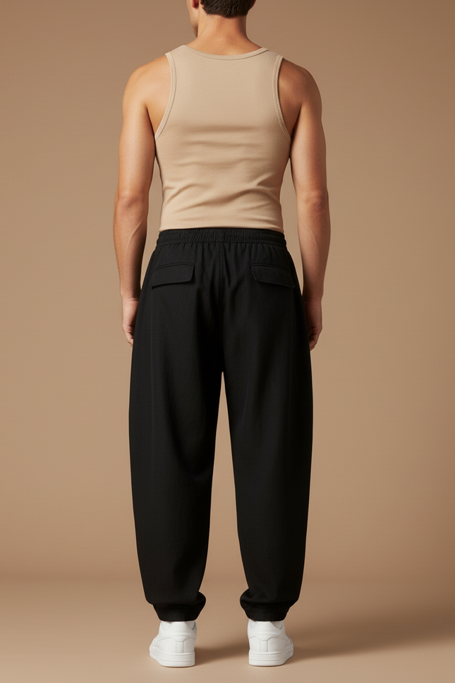 Pantalon Baggy Noir Ample Cordon Sport Homme - Polyester - vue 2