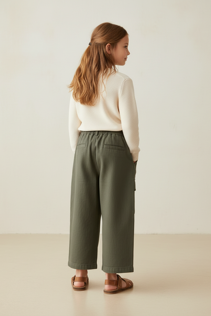 Pantalon Baggy Vert Kaki Cargo Ample Coton Enfant - vue 2