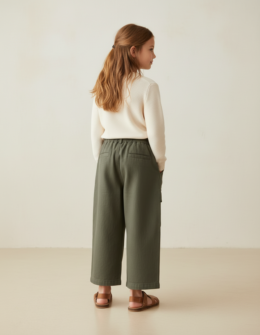 Pantalon Baggy Vert Kaki Cargo Ample Coton Enfant - vue 2