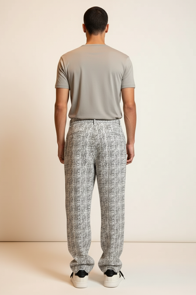 Pantalon Baggy Blanc Noir Chiné Ample Décontracté Homme - Gris Tweed - vue 2