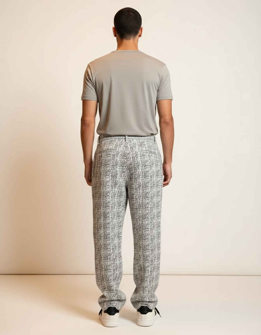 Pantalon Baggy Blanc Noir Chiné Ample Décontracté Homme - Gris Tweed - vue 2