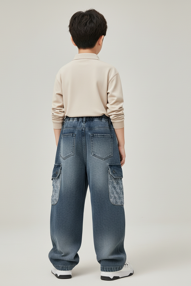Pantalon Baggy Jean Dégradé Cargo Imprimé Garçon - Bleu - vue 2