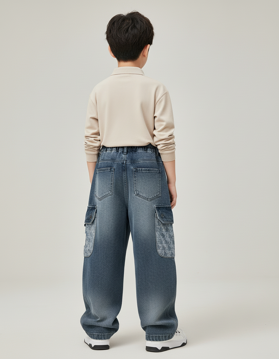 Pantalon Baggy Jean Dégradé Cargo Imprimé Garçon - Bleu - vue 2
