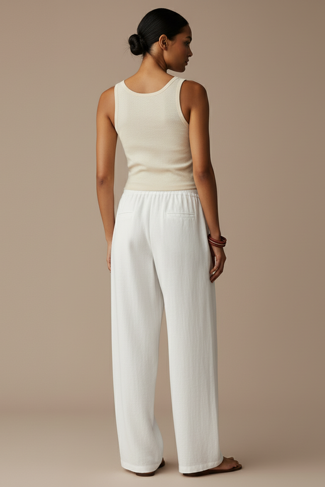 Pantalon Baggy Blanc Lin Fluide Ample Femme - vue 2